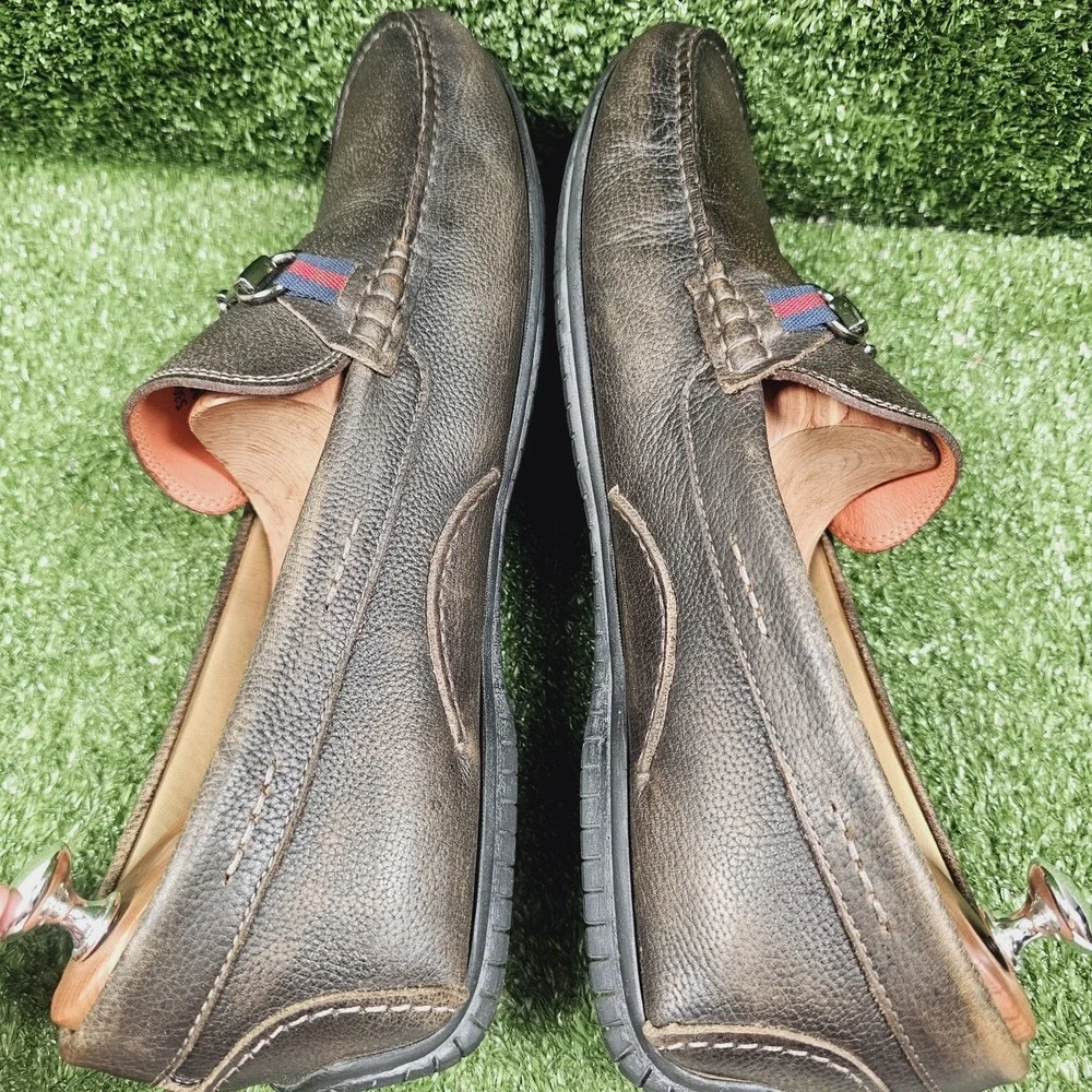 Martin Dingman Bermuda Brown Pebble Grain Leather Horse Bit Loafers Mens Size 15